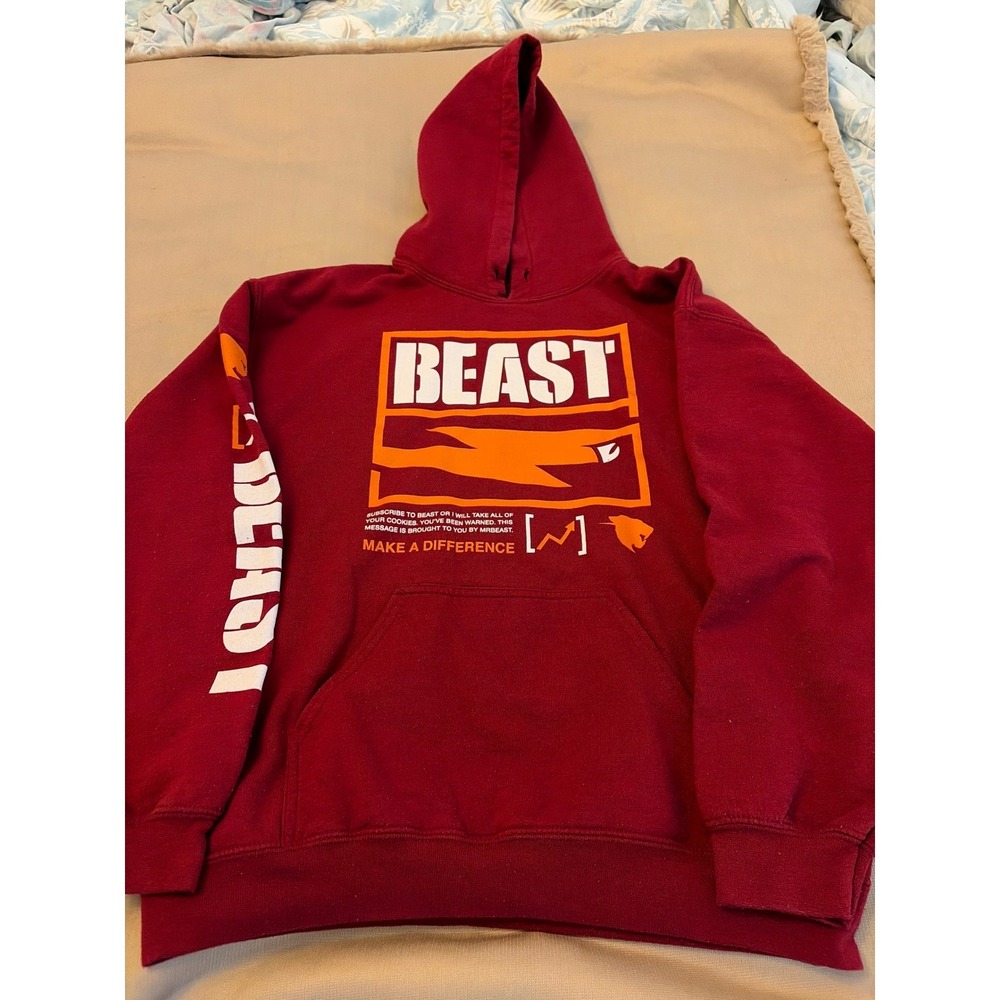MrBeast Beast Logo Hoodie Maroon Burgundy Graphic Sweatshirt Mens Small S